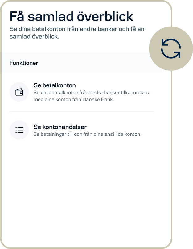 Skärmbild från mobilbanken som visar konton.