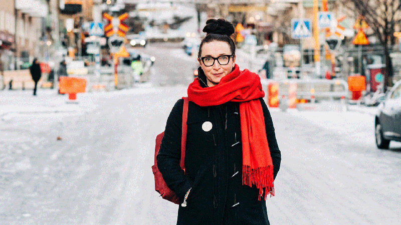 Maria Erdmann, på vintrig gata