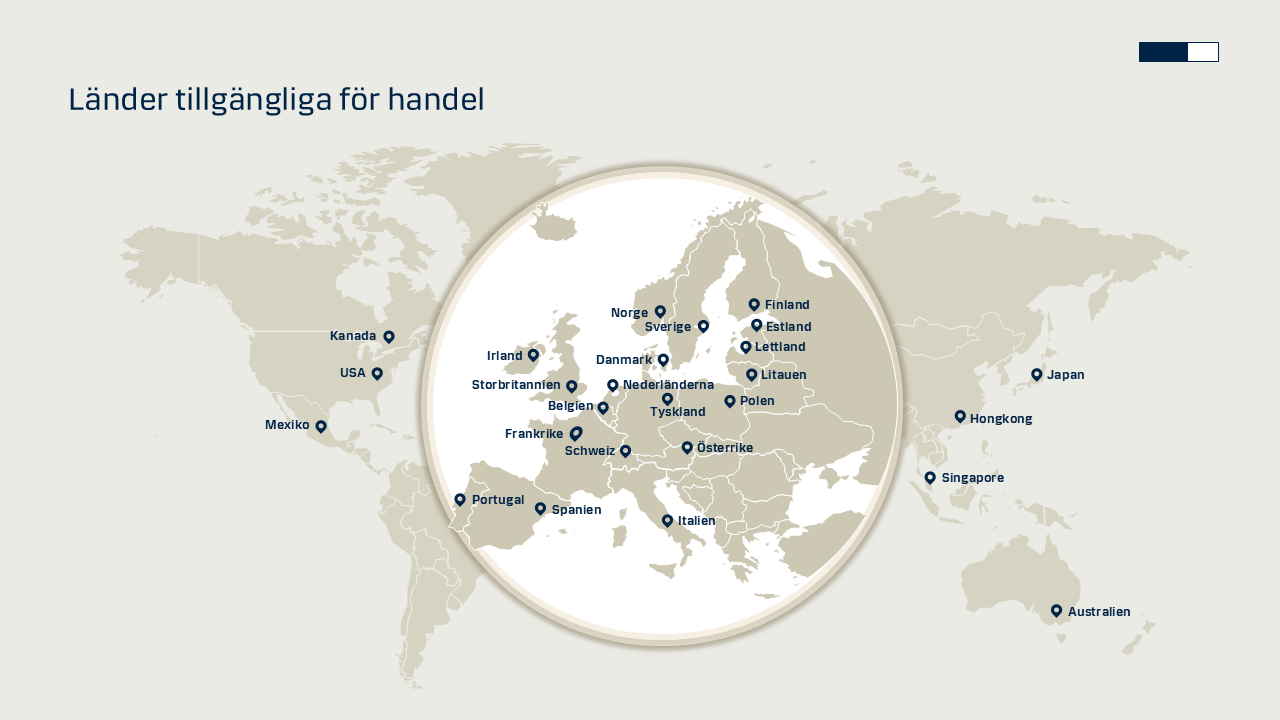 bild på världskarta med tillgängliga länder att handla aktier i