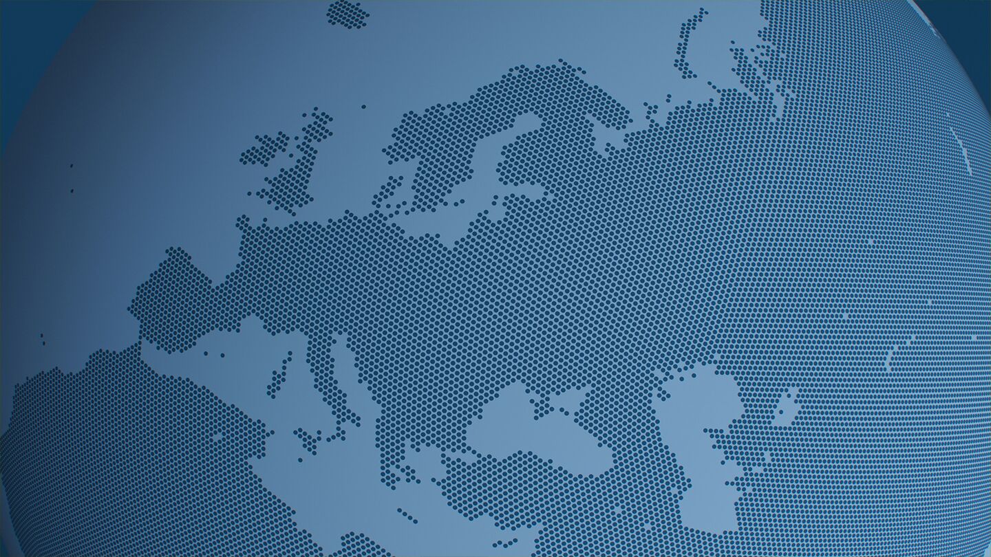 Grafisk illustration av en världskarta i blå toner.